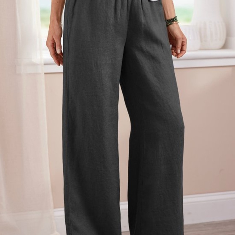 Soft Surroundings Grey Wide Leg Linen Pants Size Large
